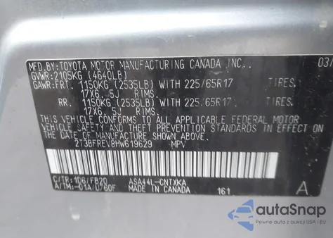 2017 Toyota Rav4 Le из США, поврежденный, VIN 2T3BFREV8HW619629